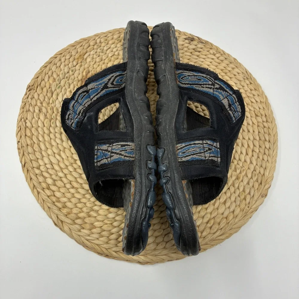 Vintage Teva Spiral Hand‎ Logo Slides Men's 10 Black Blue Y2K Sandals